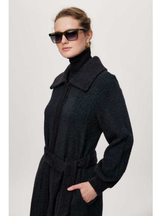 Cardigan Ceinture à capuche détaillée Usure noire/naphthi GC-0221