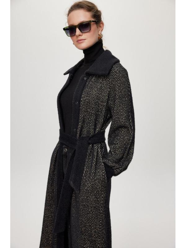 Cardigan Ceinture à capuche détaillée Usure noire/naphthi GC-0221