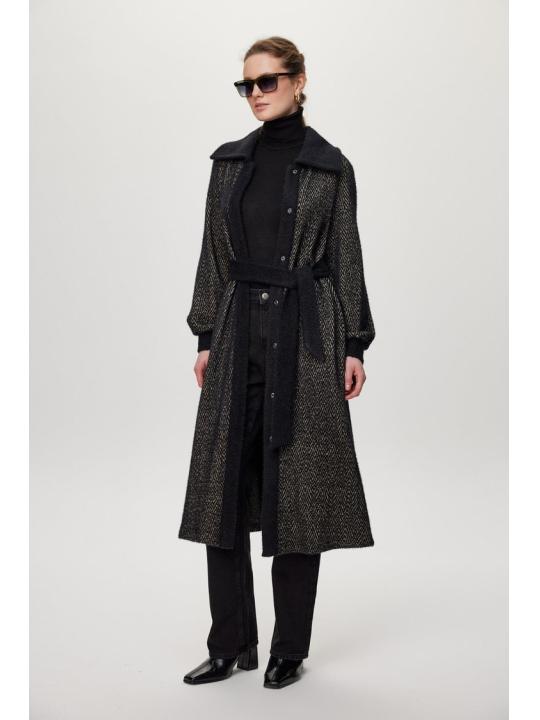 Cardigan Ceinture à capuche détaillée Usure noire/naphthi GC-0221