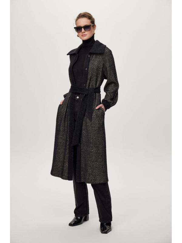 Cardigan Ceinture à capuche détaillée Usure noire/naphthi GC-0221