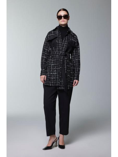 Costume double ceinturé à motifs en tweed TK-1704