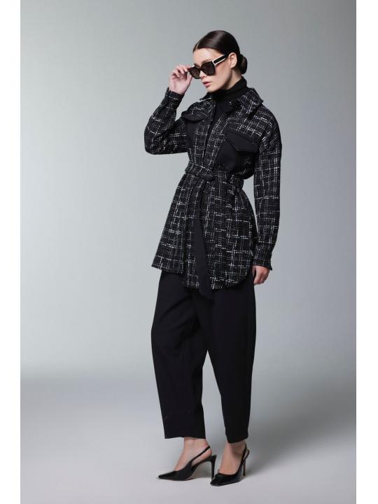 Costume double ceinturé à motifs en tweed TK-1704