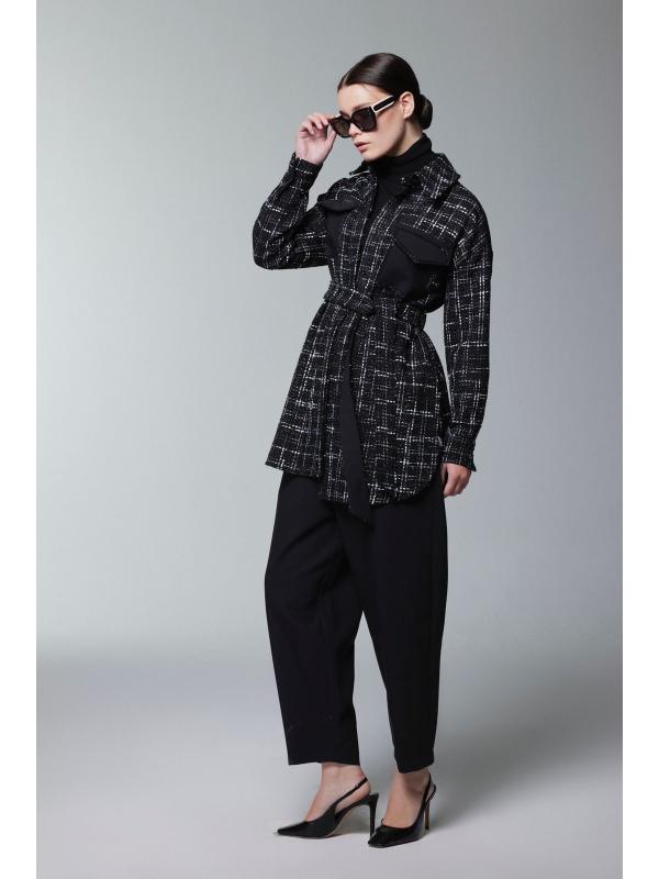 Costume double ceinturé à motifs en tweed TK-1704