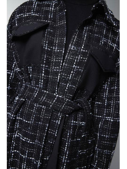 Costume double ceinturé à motifs en tweed TK-1704