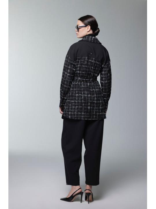 Costume double ceinturé à motifs en tweed TK-1704