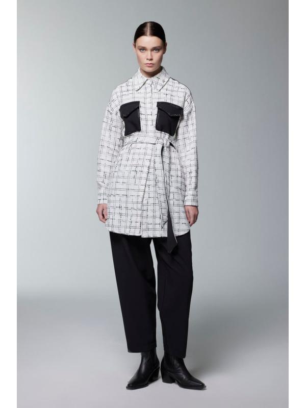 Costume double ceinturé à motifs en tweed TK-1704