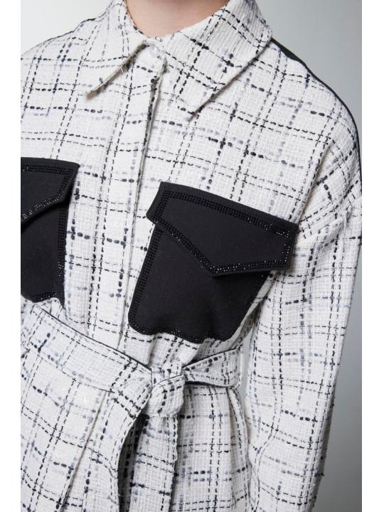 Costume double ceinturé à motifs en tweed TK-1704