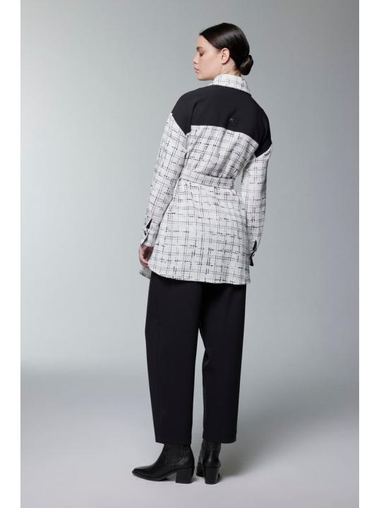 Costume double ceinturé à motifs en tweed TK-1704