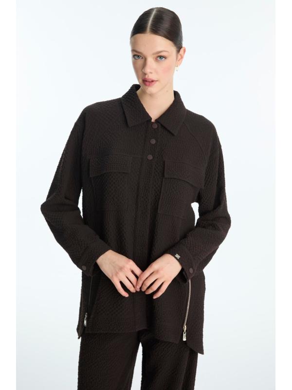 Poche texturée et fermeture éclair détaillée Double Set TK-1697