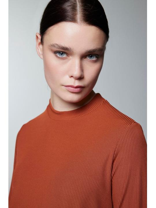 Col ras du cou côtelé à manches longues Tan Sous-vêtements i-0014