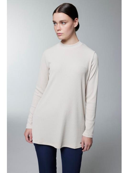 Col ras du cou côtelé à manches longues Tan Sous-vêtements i-0014