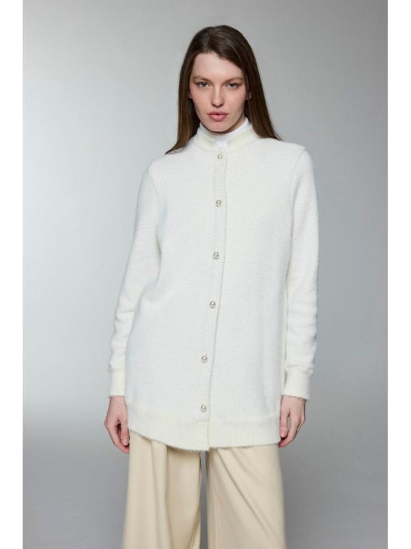 Cardigan Col Détaillé boutonné Écru/Or HR-0032