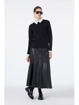 Jupe en cuir noir aspect bouton ETK-0194