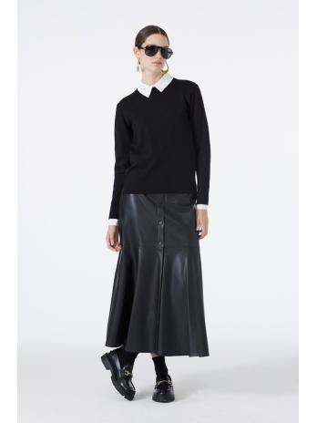 Jupe en cuir noir aspect bouton ETK-0194