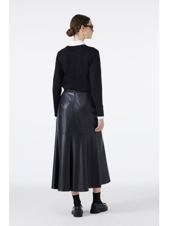 Jupe en cuir noir aspect bouton ETK-0194