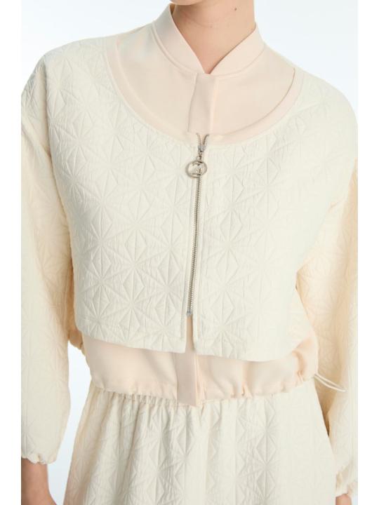 Eensemble deux piéces Jupe à taille élastique à motifs Jacquard Double combinaison crème TK-1688