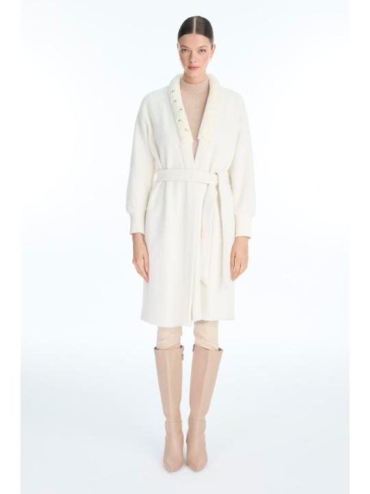 Cardigan Pierre de col châle détaillée en écru/or HR-0029