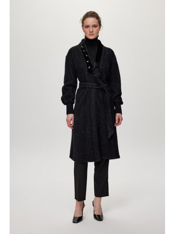 Cardigan Pierre de col châle détaillée en écru/or HR-0029