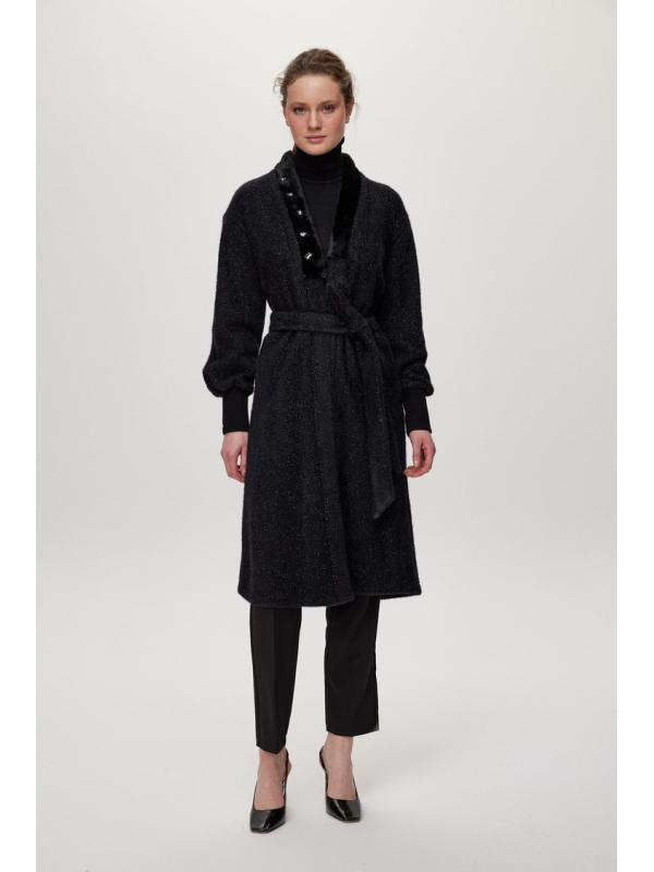 Cardigan Pierre de col châle détaillée en écru/or HR-0029