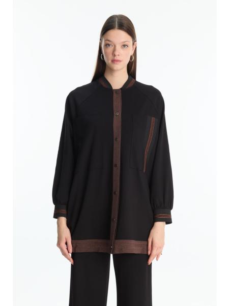 Veste noir/marron détaillée à rayures C-0166