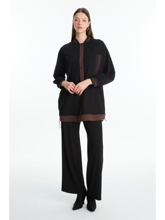 Veste noir/marron détaillée à rayures C-0166