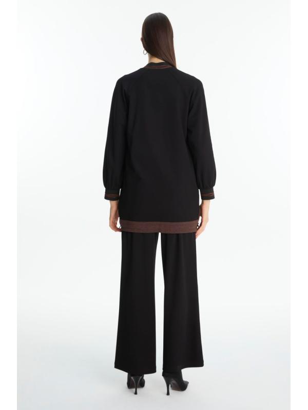 Veste noir/marron détaillée à rayures C-0166