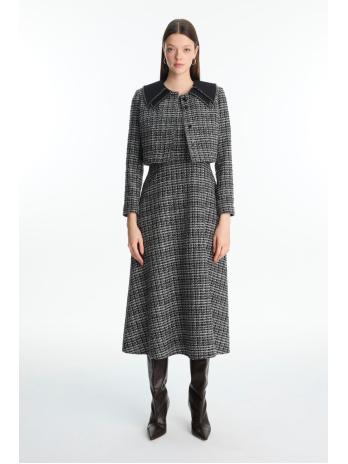 Ensemble Col Détail Veste Robe Écru Set TK-1641