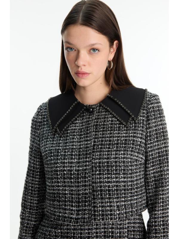 Ensemble Col Détail Veste Robe Écru Set TK-1641