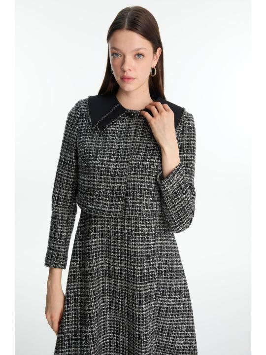 Ensemble Col Détail Veste Robe Écru Set TK-1641
