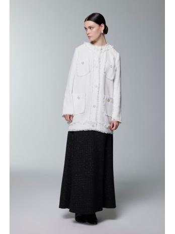 Veste écrue détaillée à poche texturée en tweed C-0151