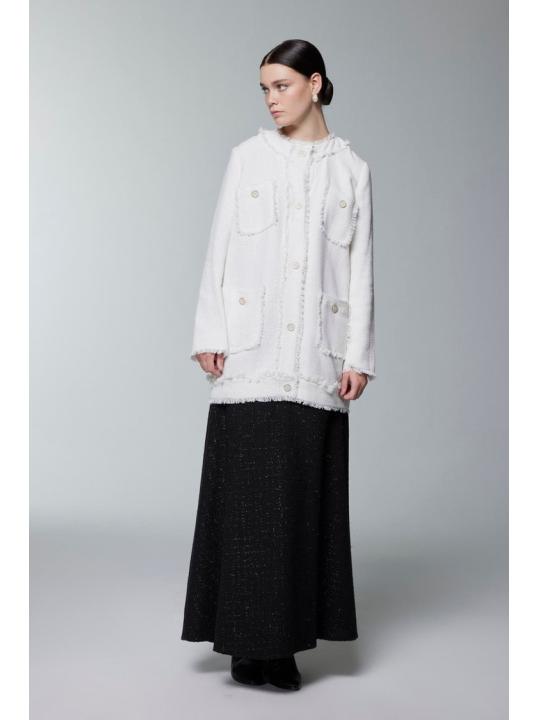 Veste écrue détaillée à poche texturée en tweed C-0151