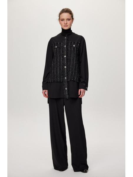 Ensemble deux péces Double jeu noir avec paillettes et détails de boutons TK-1682