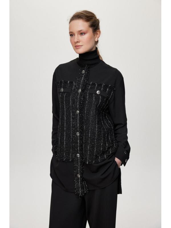 Ensemble deux péces Double jeu noir avec paillettes et détails de boutons TK-1682