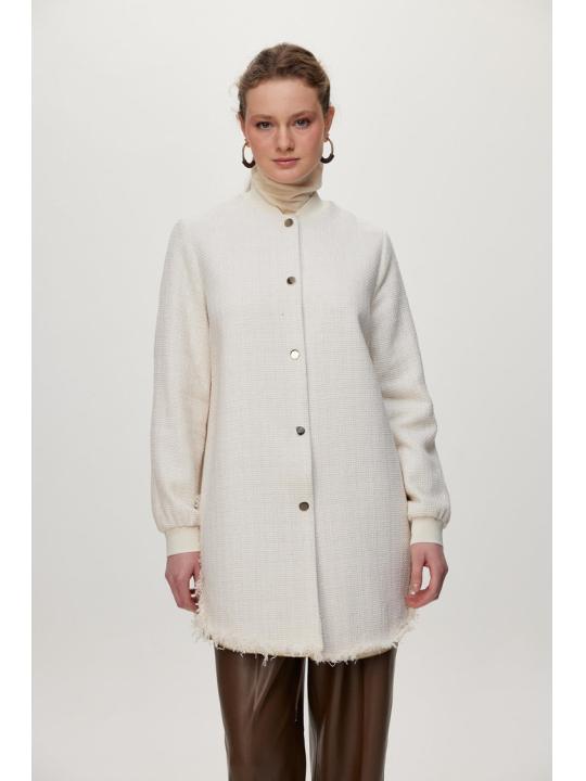 Veste écru à col rond à paillettes C-0193