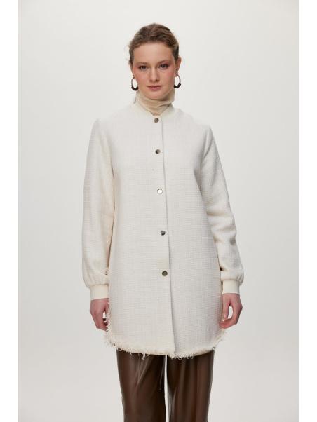 Veste écru à col rond à paillettes C-0193