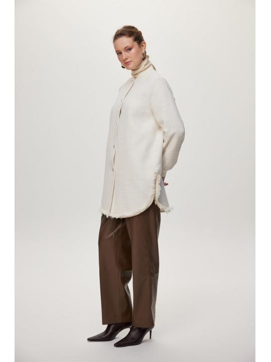 Veste écru à col rond à paillettes C-0193