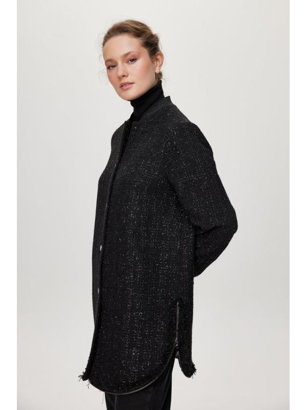 Veste écru à col rond à paillettes C-0193