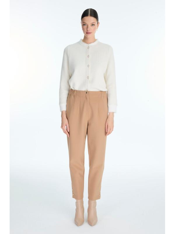 Pantalon cigarette à boutons de taille élastique P-0251