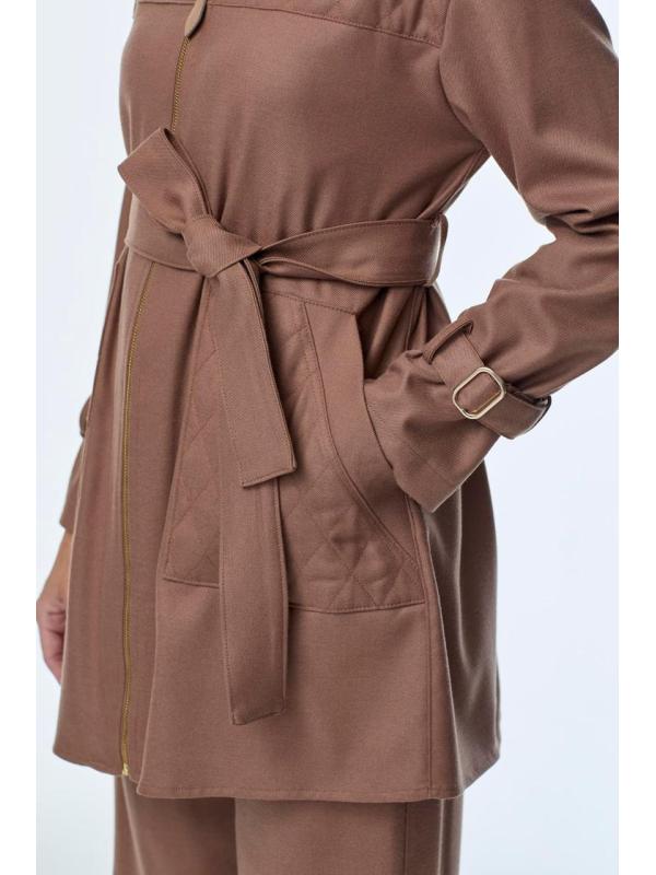 Enesmble avec Fermeture éclair et ceinture détaillée veste pantalon Double ensemble TK-1634