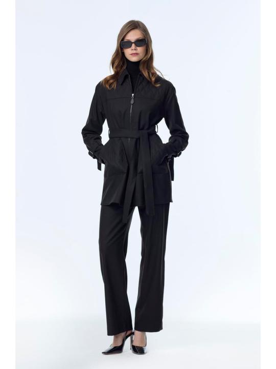 Enesmble avec Fermeture éclair et ceinture détaillée veste pantalon Double ensemble TK-1634