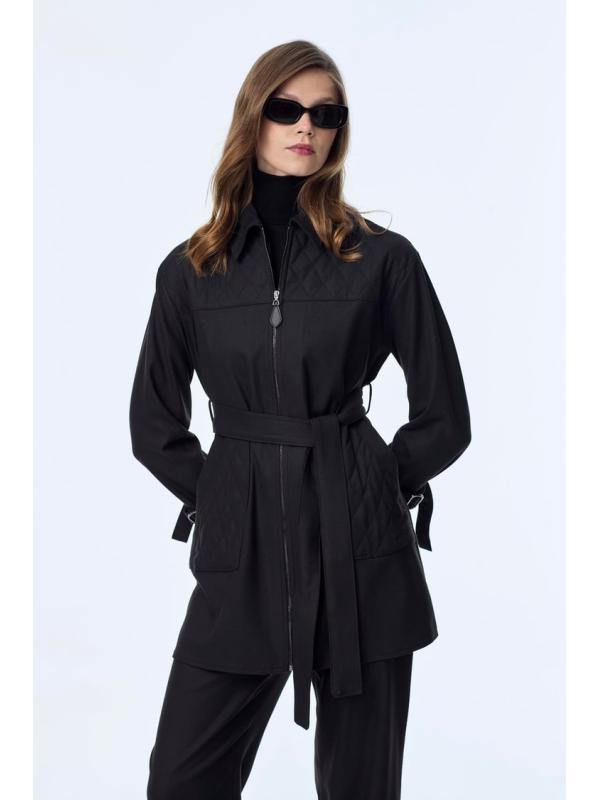 Enesmble avec Fermeture éclair et ceinture détaillée veste pantalon Double ensemble TK-1634