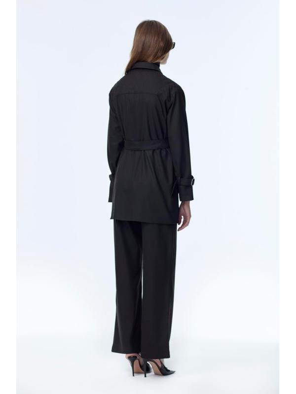 Enesmble avec Fermeture éclair et ceinture détaillée veste pantalon Double ensemble TK-1634