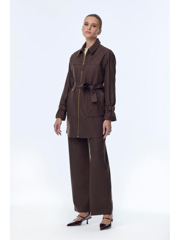 Enesmble avec Fermeture éclair et ceinture détaillée veste pantalon Double ensemble TK-1634