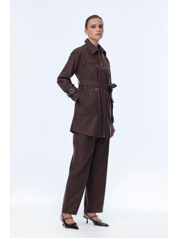 Enesmble avec Fermeture éclair et ceinture détaillée veste pantalon Double ensemble TK-1634