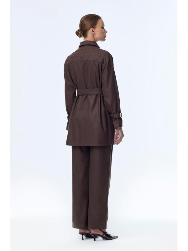 Enesmble avec Fermeture éclair et ceinture détaillée veste pantalon Double ensemble TK-1634