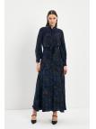 Robe longue bleu marine détaillée à col à motifs E-0444 