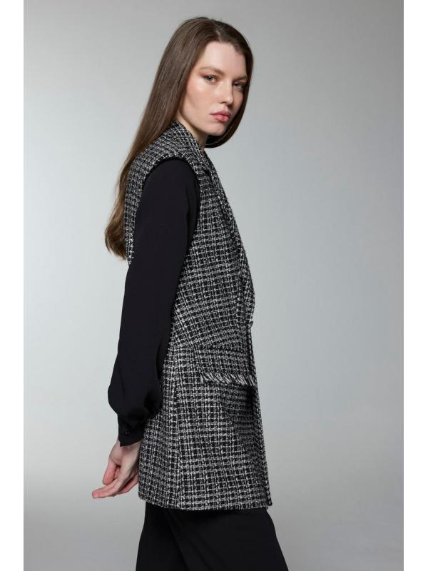 Ensemble trois pieces en tweed texturé écru boutonné TK-1387