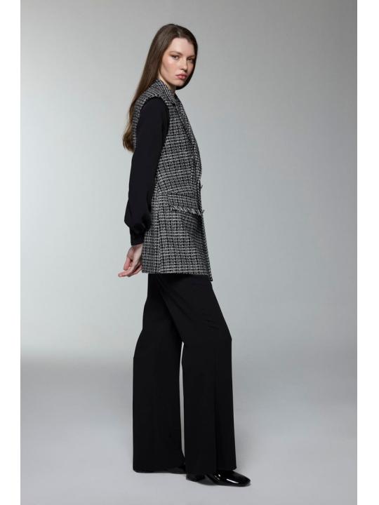 Ensemble trois pieces en tweed texturé écru boutonné TK-1387