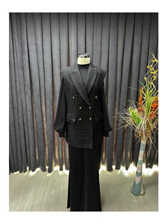 Ensemble trois pieces en tweed texturé écru boutonné TK-1387