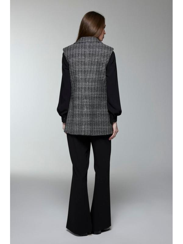 Ensemble trois pieces en tweed texturé écru boutonné TK-1387